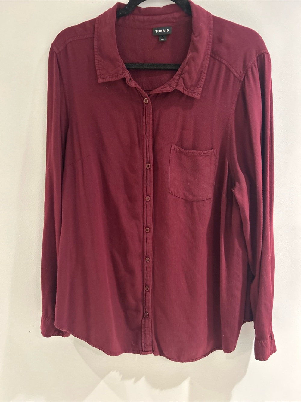 torrid Burgundy Long-Sleeve Button-Up Shirt